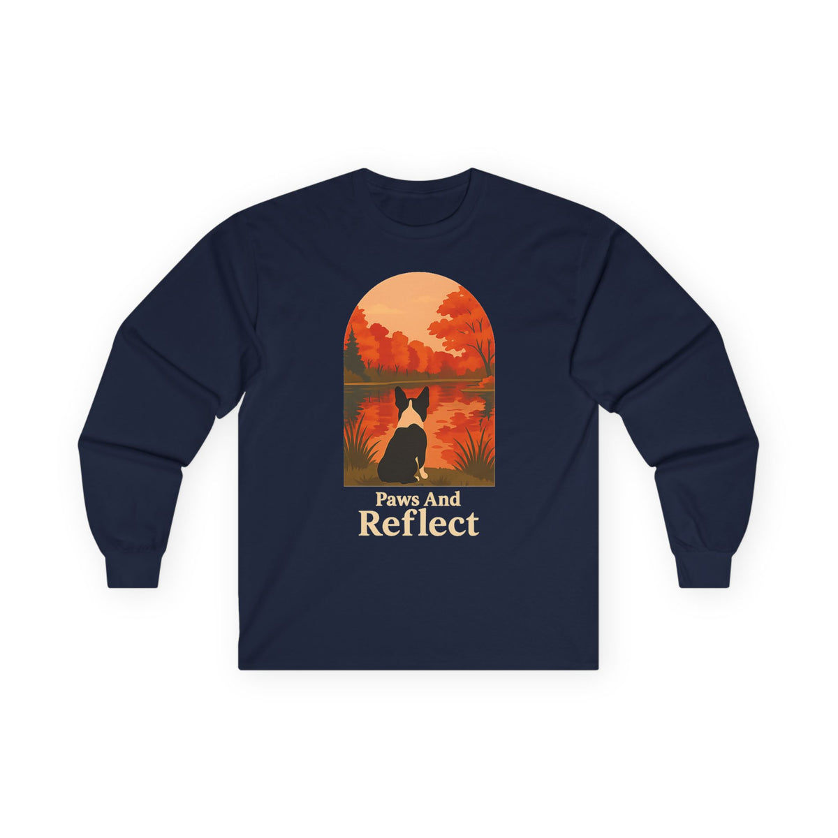 Paws & Reflect Boston Terrier Long Sleeve Tee in Navy