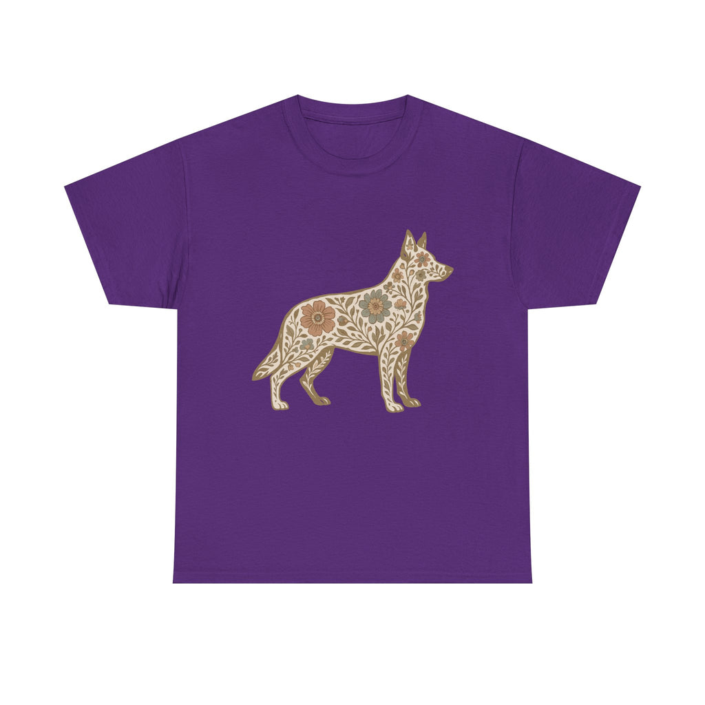Floral German Shepherd Silhouette Unique Graphic Design T-Shirt