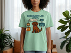 Light green t-shirt with "Chocolate Lab Logic" flowchart and a brown dog graphic.