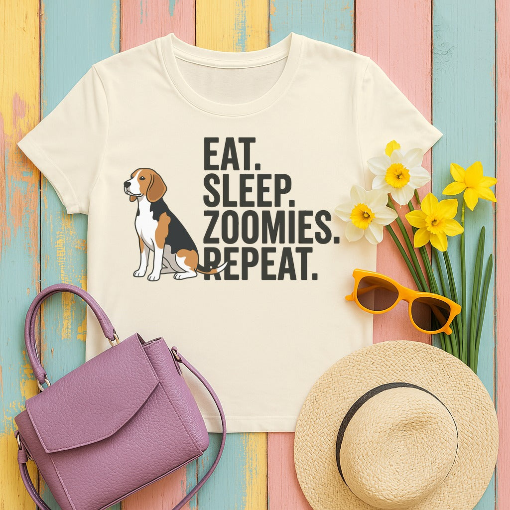 Beagle Eat Sleep Zoomies Repeat T-Shirt in Natural