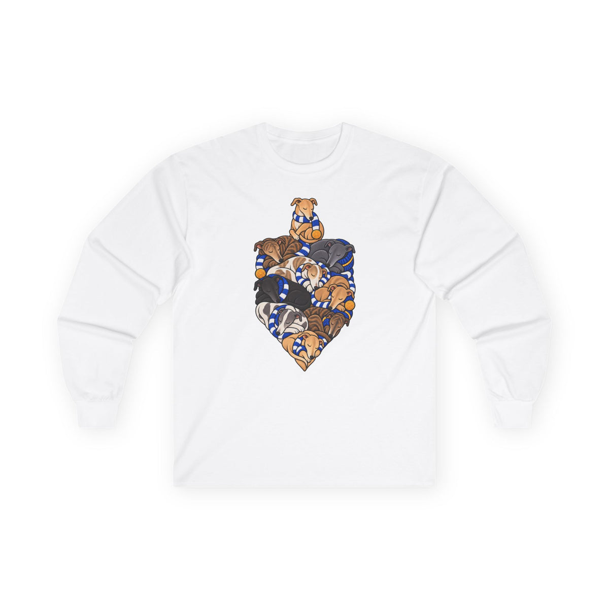 Greyhound Hanukkah Dreidel long sleeve tee in White