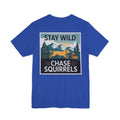 Stay Wild Chase Squirrels Yellow Lab Back Print Tee in True Royal, back