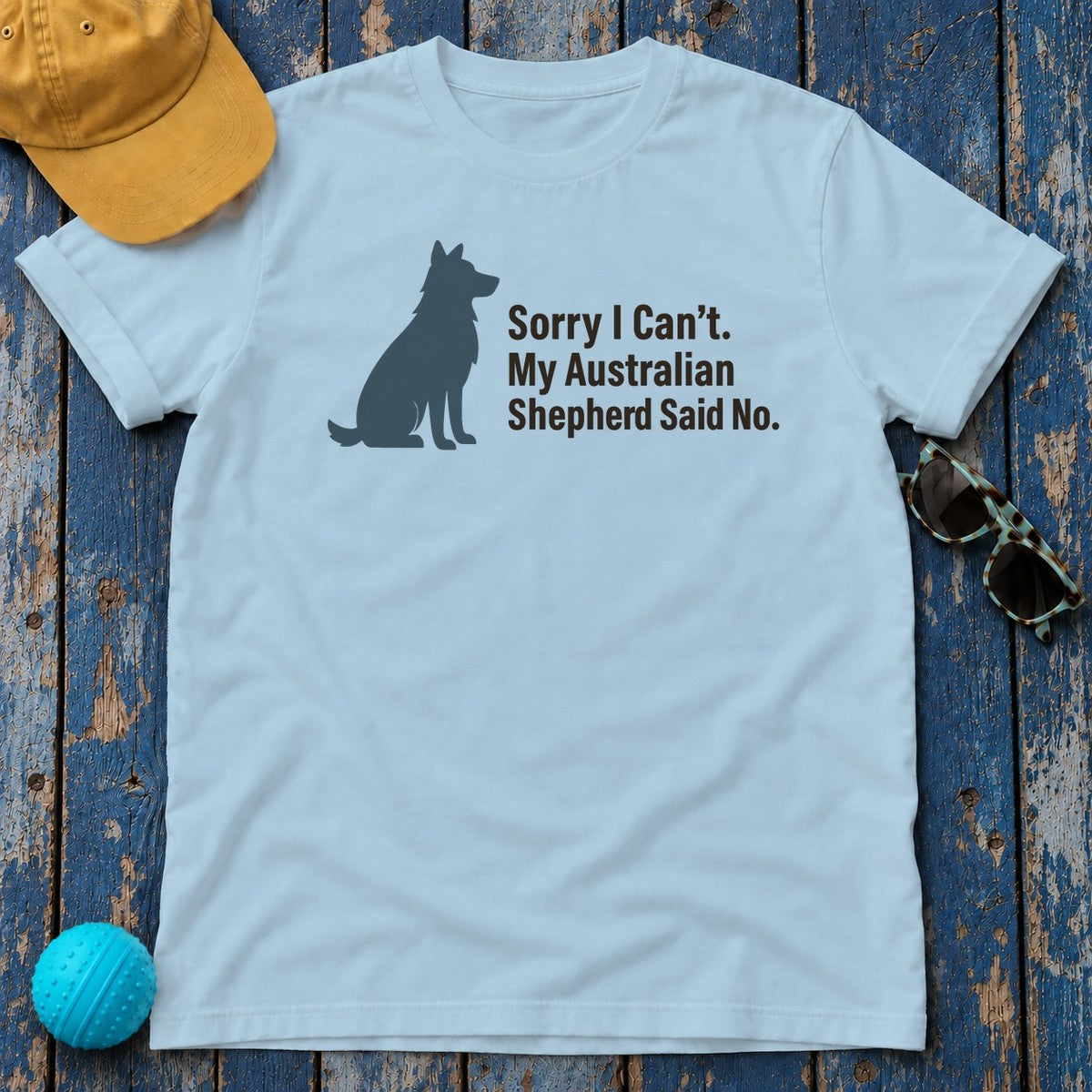 Aussie Said No. Humorous Graphic T-Shirt in Light Blue