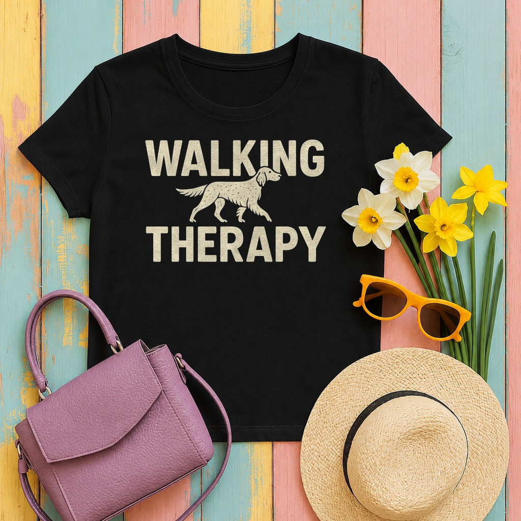 English Setter Walking Therapy Tee in Black