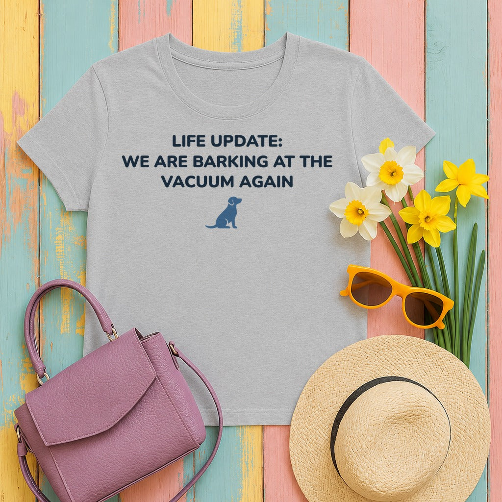 Life Update: Barking at Vacuum Again Dog T-shirt in Sport Grey