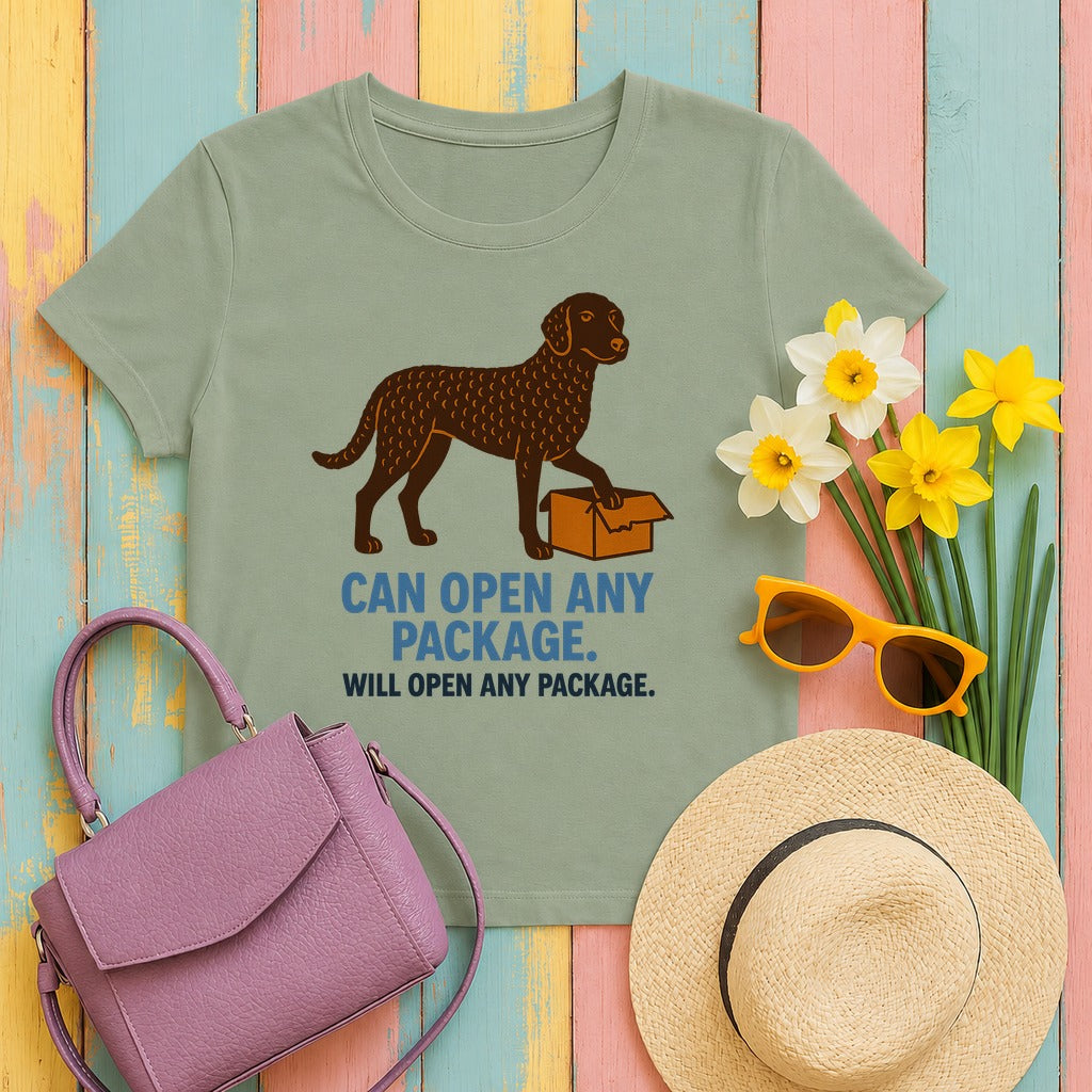 Curly-Coated Retriever Can Open Any Package Tee in Sage