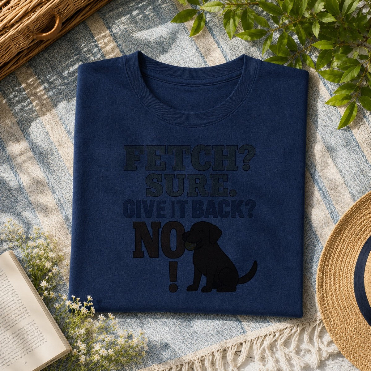 Chocolate Lab fetch tee flat-lay