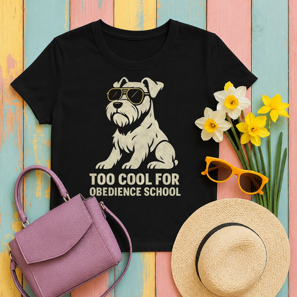 Too Cool for Obedience School Schnauzer T-Shirt in Black