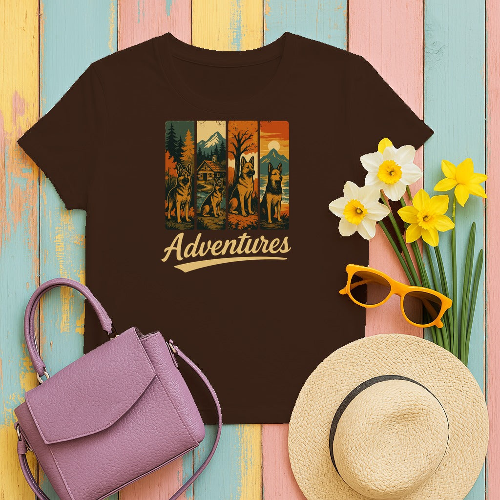 German Shepherd Adventures in Nature T-Shirt in Dark Chocolate