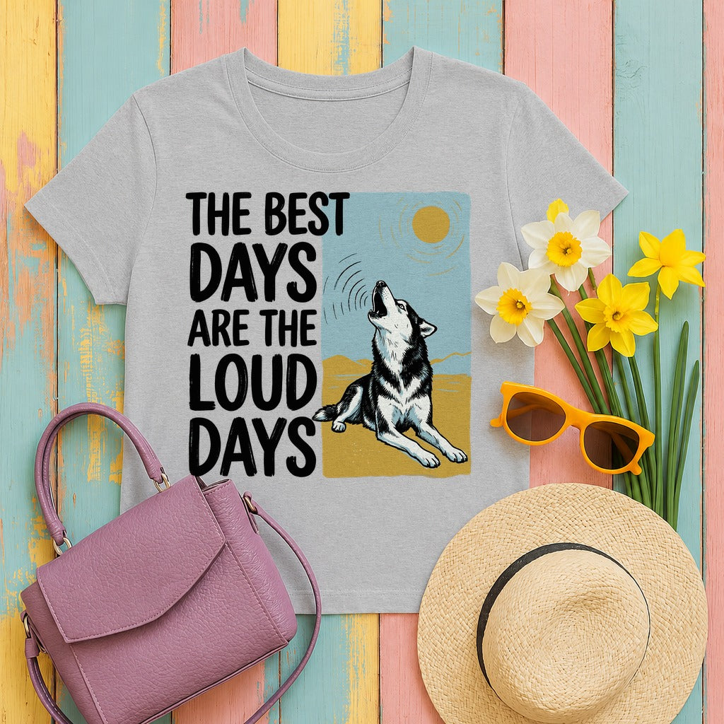Loud Days Howling Husky T-Shirt in Sport Grey