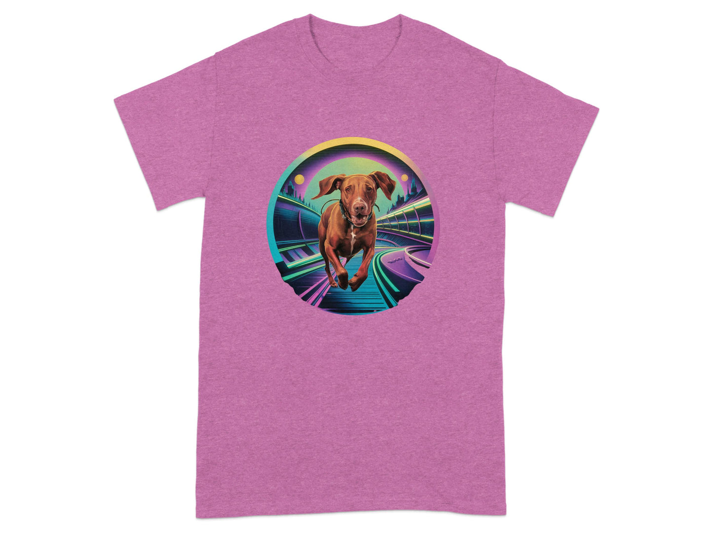 Retro Neon Dog Running Graphic Design T-Shirt product
