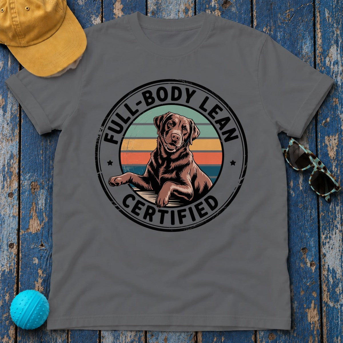 Full Body Lean Certified Chocolate Labrador Retriever T-Shirt in Graphite Heather