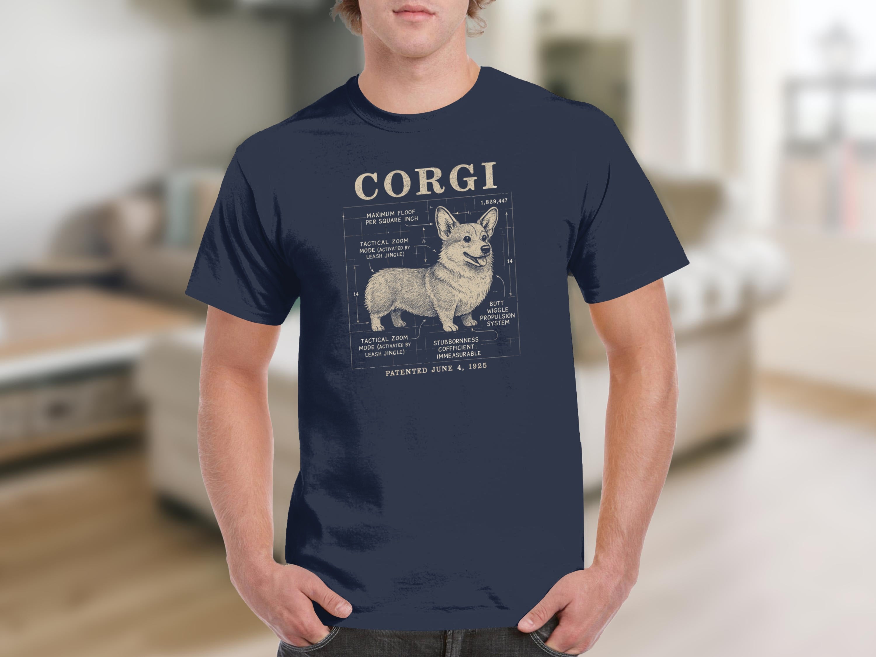 Corgi Diagram Design Navy Color T-Shirt