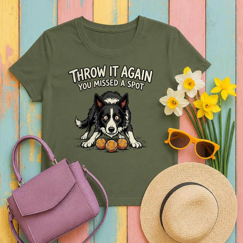 Throw It Again Border Collie T-Shirt in Military Green