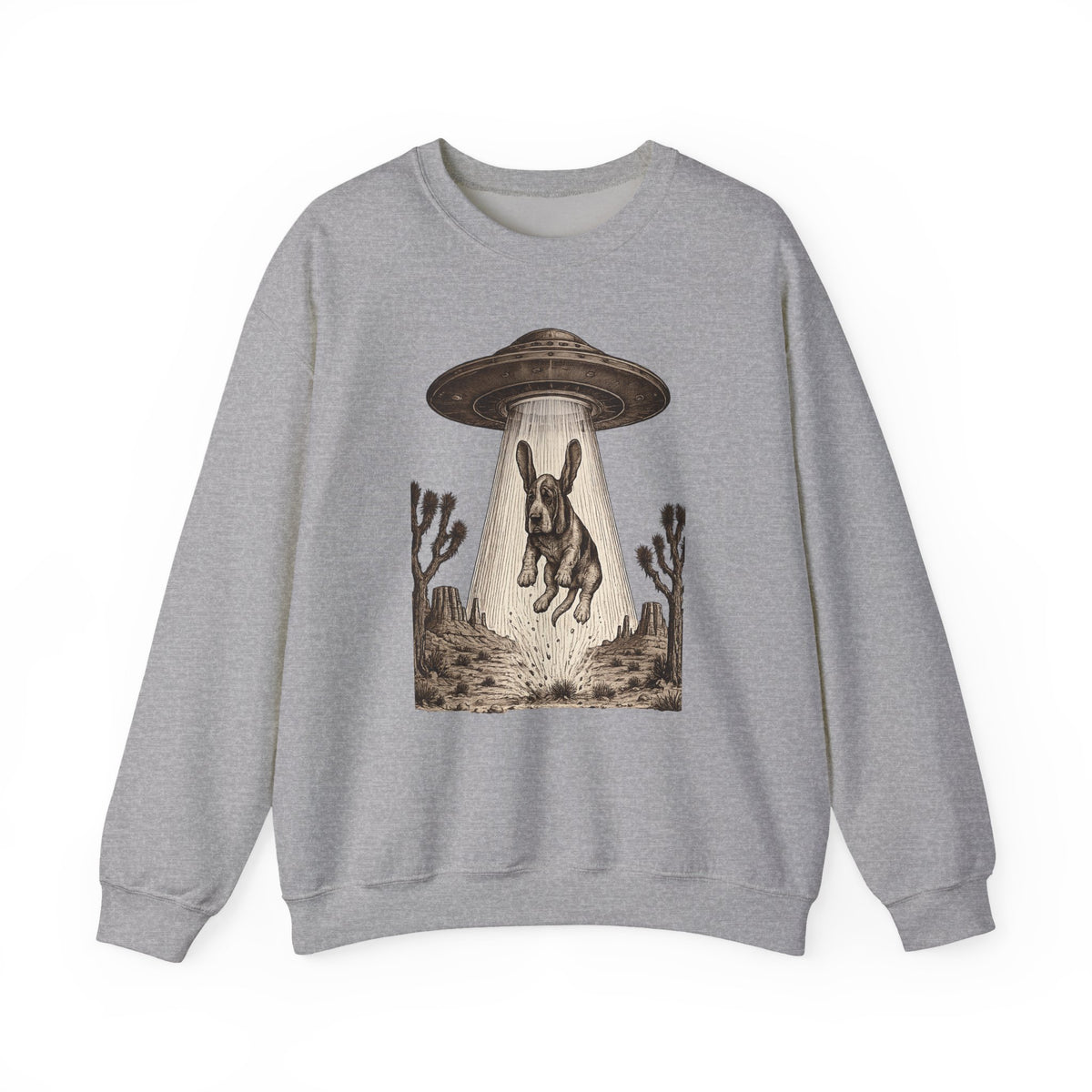 Chill Basset Hound Woodcut Art Sweatshirt in Sport Grey