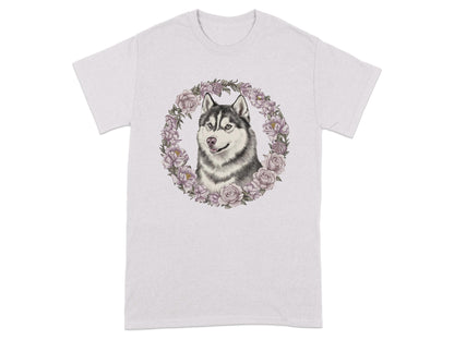 Elegant Siberian Husky Floral Design on Shirt product type