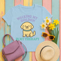 Walking My Golden Kawaii T-Shirt in Light Blue