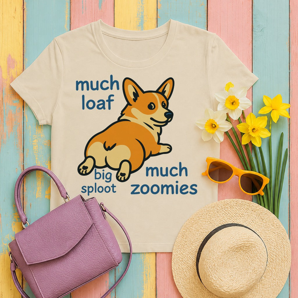 mig2 much-loaf-sploot-corgi tee flat lay hero v8