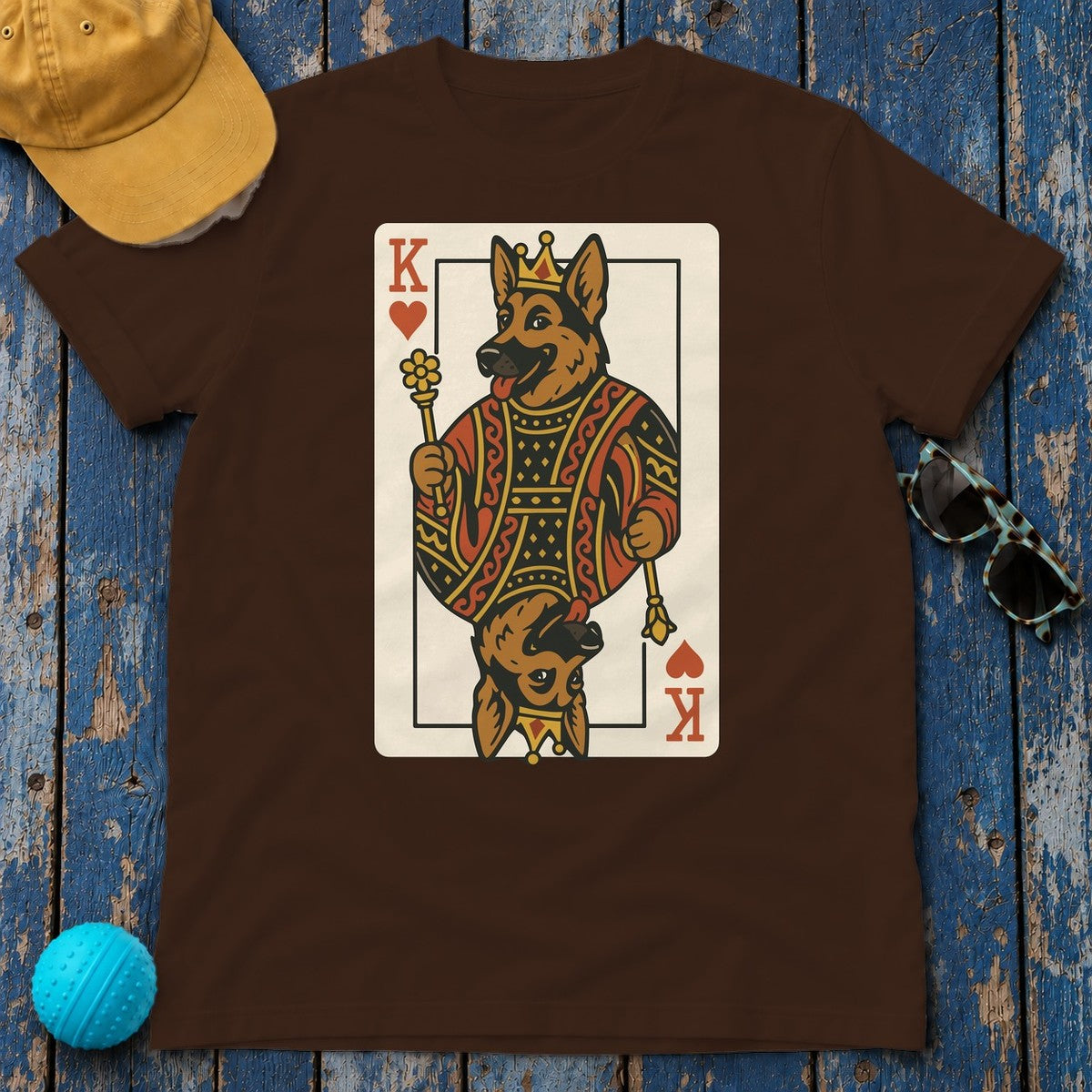 King German Shepherd Playing Card Game Design T-Shirt in Dark Chocolate