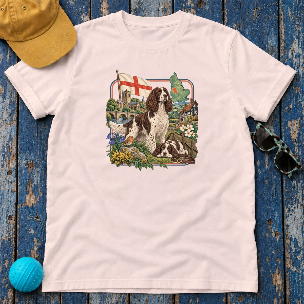 English Springer Spaniel England Heritage T-Shirt in Soft Pink