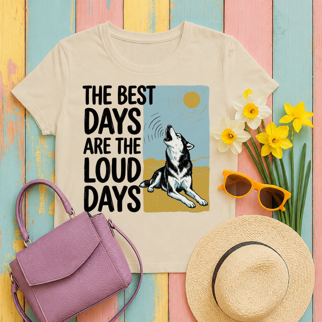 Loud Days Howling Husky T-Shirt in Sand