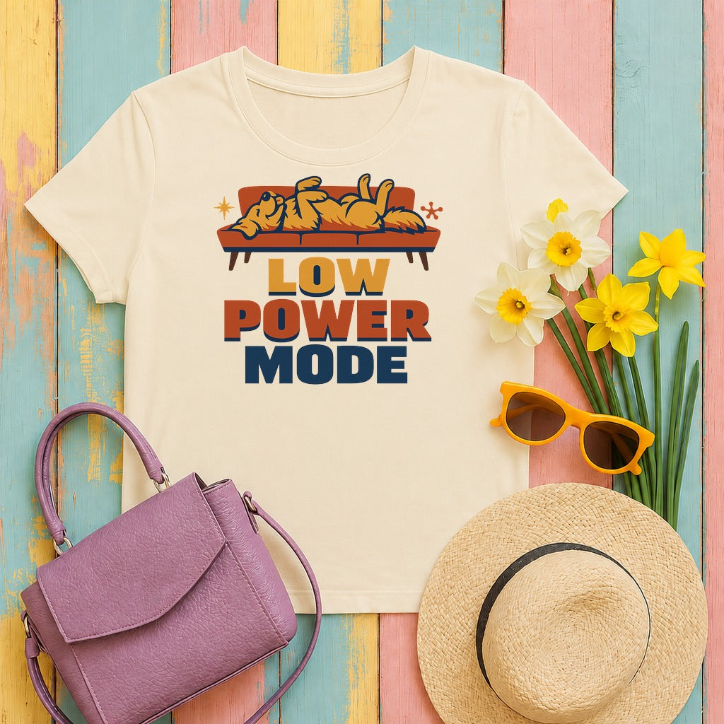 migbackfill low-power-mode-golden-t-shirt tee flat lay hero v8