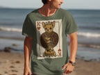 King of Hearts dog playing card graphic on olive green t-shirt.