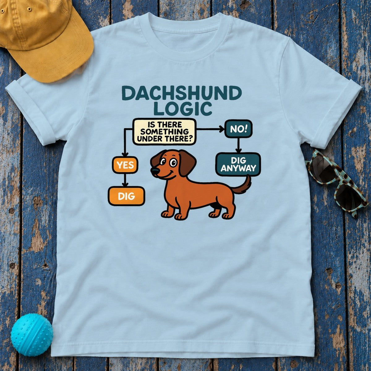 Dachshund Logic Flowchart Tee in Light Blue