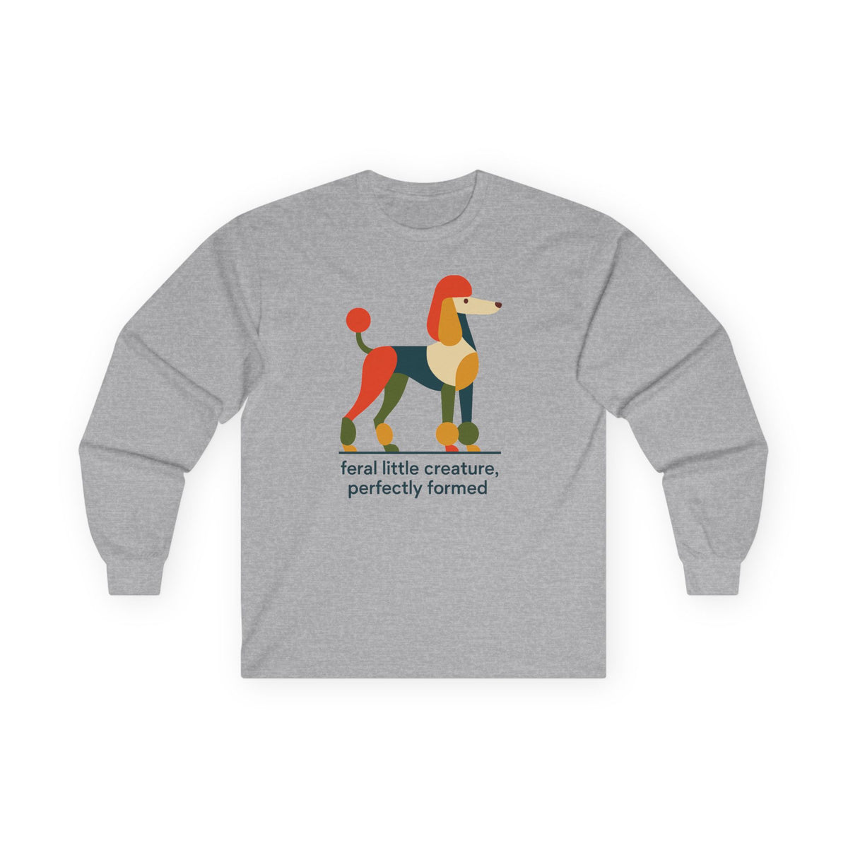 Feral Little Creature Poodle Art Long Sleeve Tee in Sport Grey
