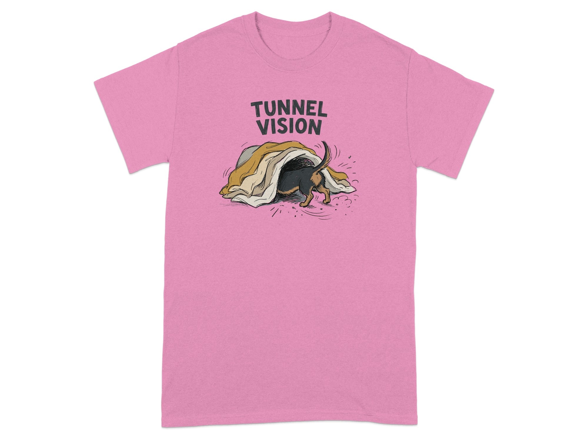 Dachshund emerging from a tunnel with "Tunnel Vision" text above.