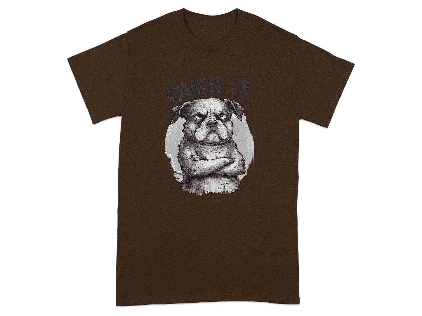 Over It Pug Graphic Print Brown T-shirt product