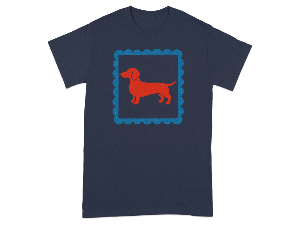 Red Dachshund Graphic on Navy Blue T-shirt product