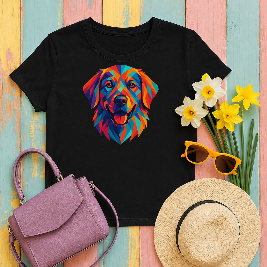 mig2 geometric-golden-retriever-dog-colorful tee flat lay hero v8