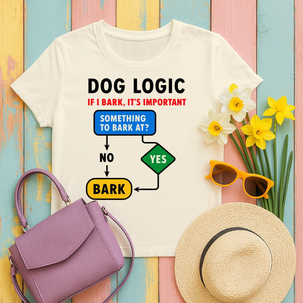 Dog Logic Funny Flowchart T-Shirt in Natural