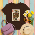 King Of Hearts French Bulldog Playing Card Funny Unique Design T-Shirt in Dark Chocolate