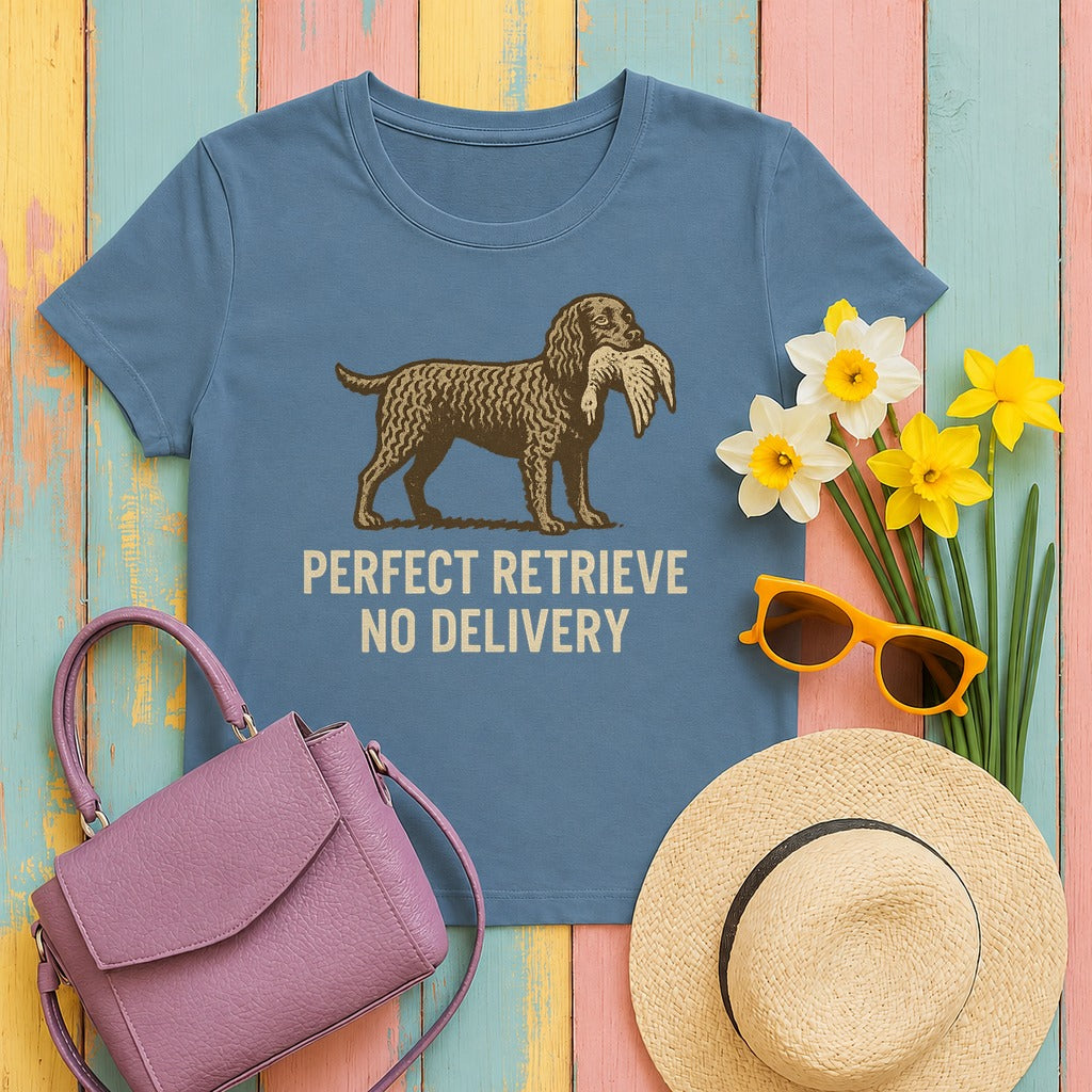 American Water Spaniel Perfect Retrieve No Delivery Tee in Steel Blue