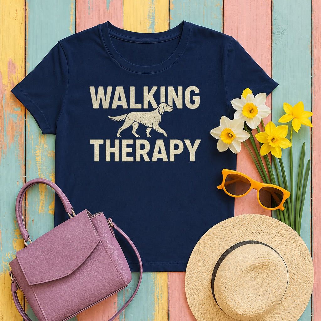 English Setter Walking Therapy Tee in Navy
