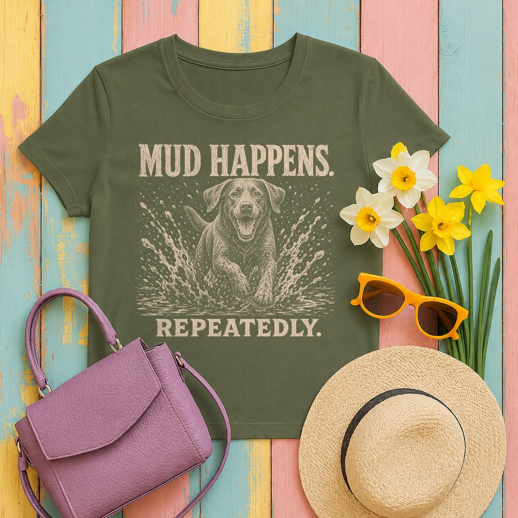 Mud Happens Labrador T-Shirt in Military Green