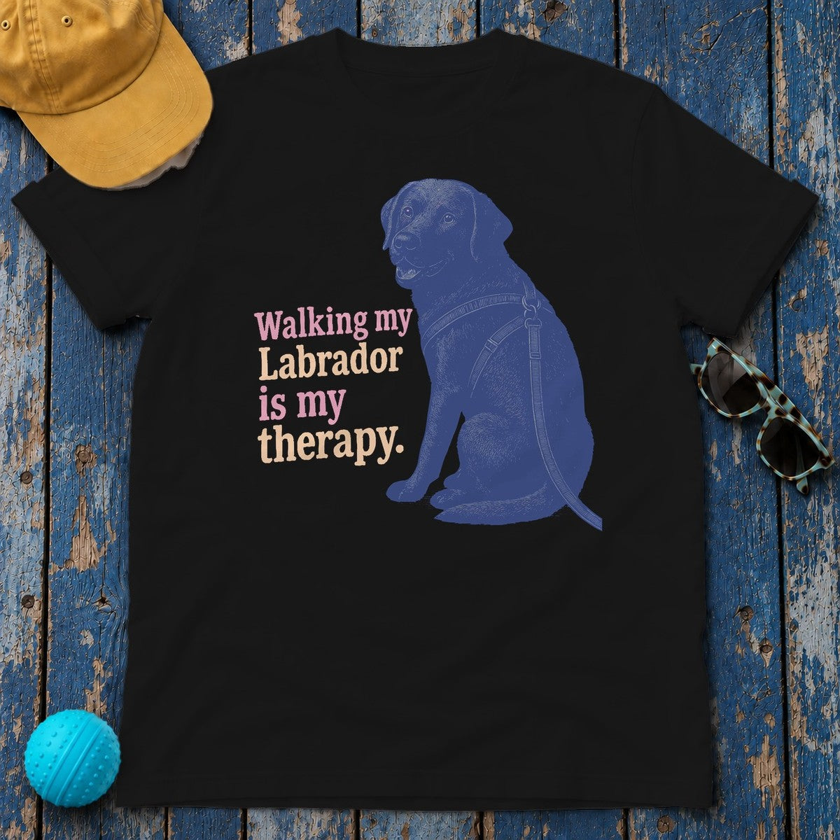 Walking My Labrador Therapy T-Shirt in Black
