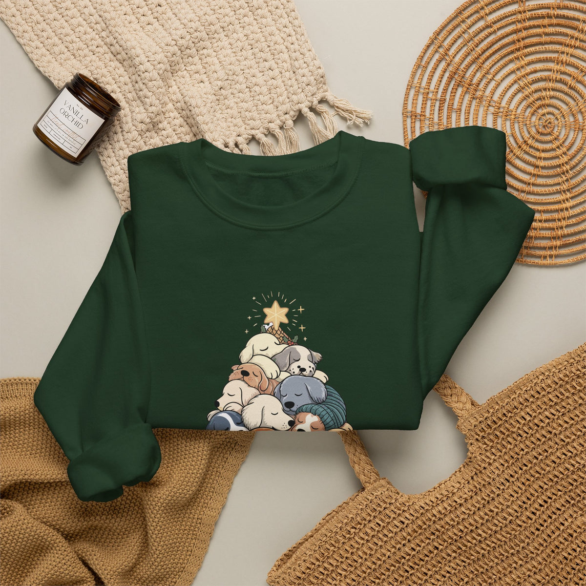 Sleeping Dogs Stacked Christmas Tree Funny Holiday Sweatshirt