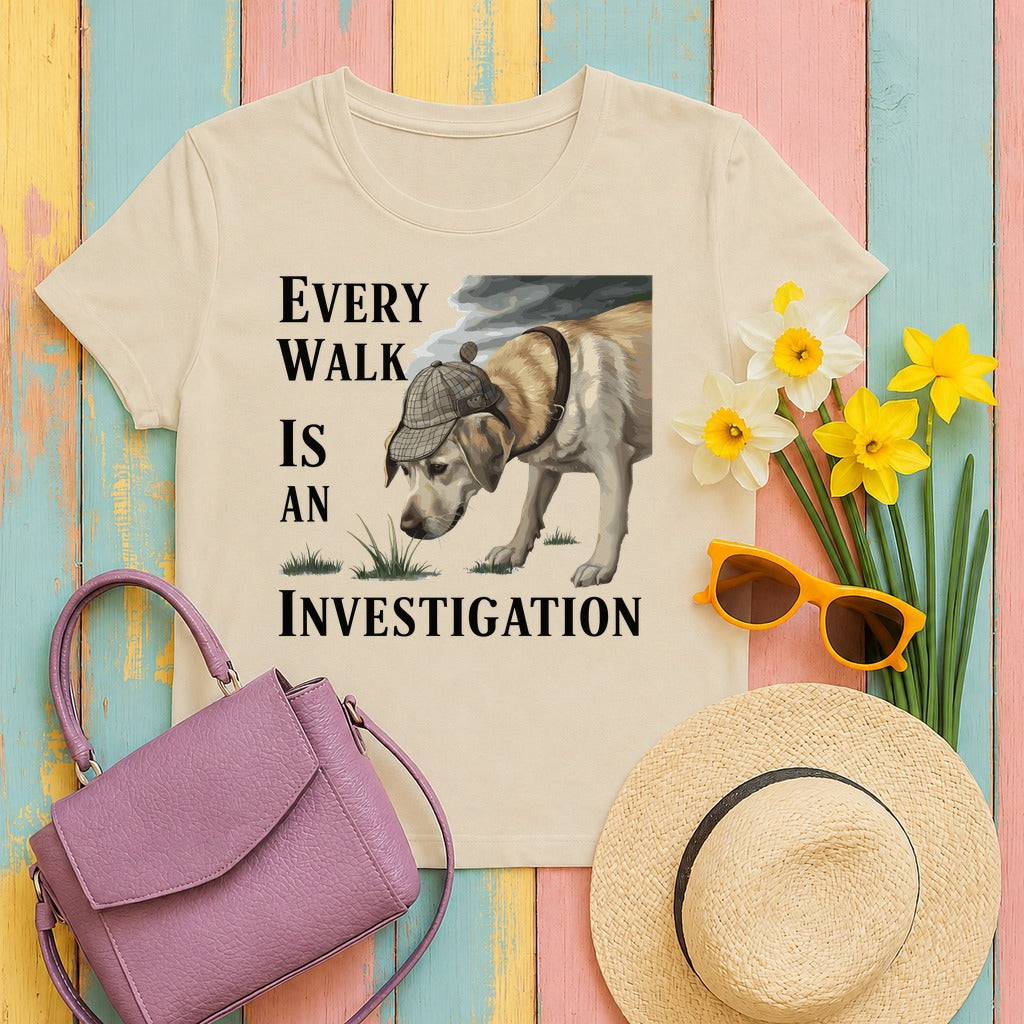 Labrador Retriever — Every Walk Is an Investigation Yellow Labrador t-shirt in Sand