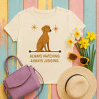 vizsla always watching always judging tee flat lay hero