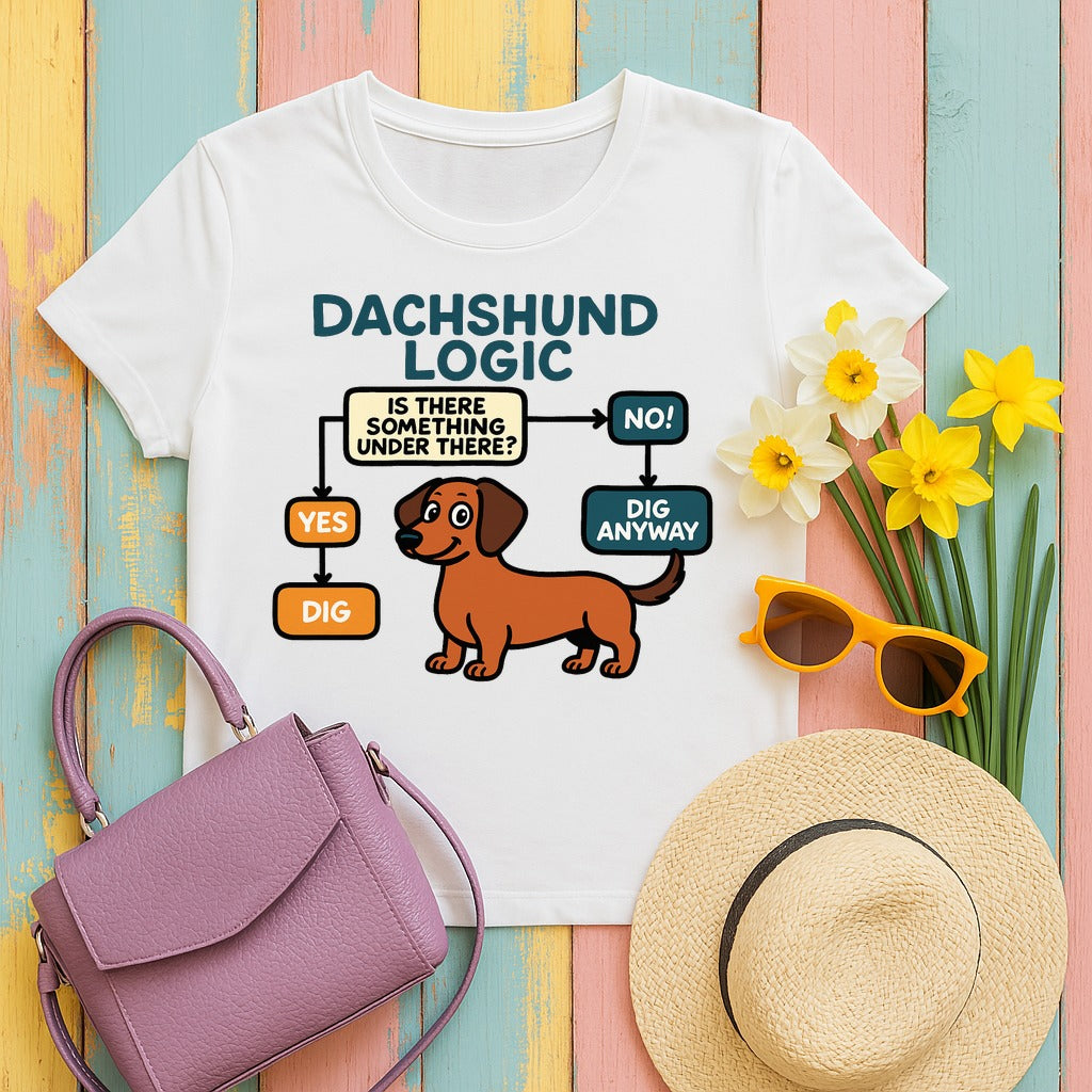 Dachshund Logic Flowchart Tee in White