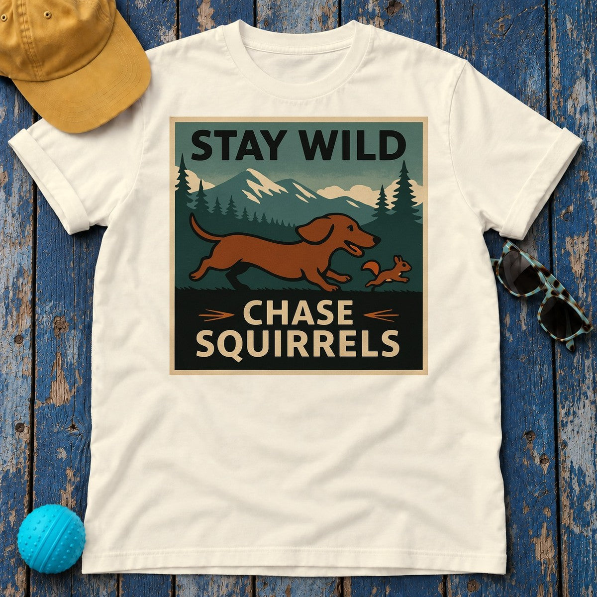 Stay Wild Dachshund Chase T-Shirt in Natural