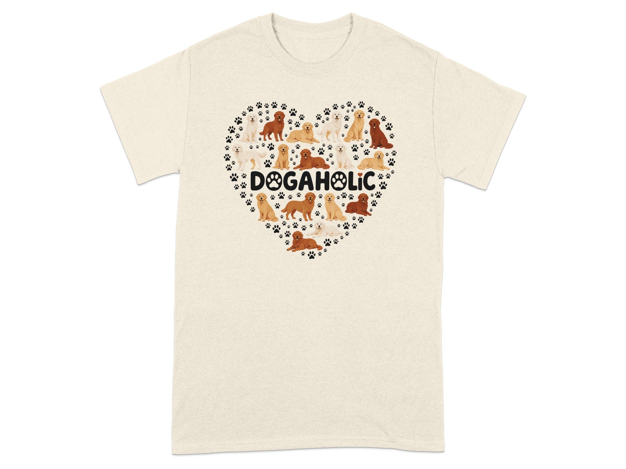 Heart shape of dogs and paw prints with "DOGAHOLIC" text.