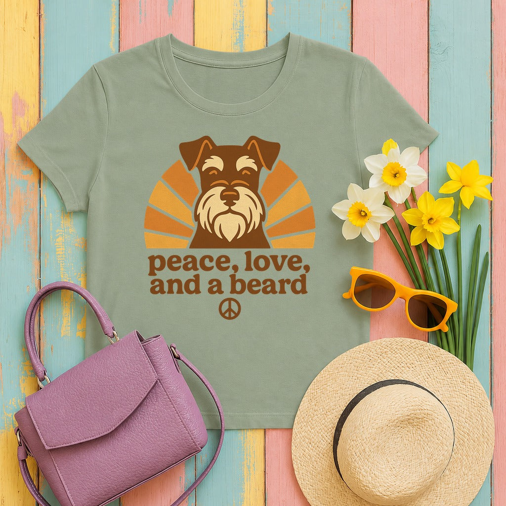 Peace Love and a Beard Schnauzer T-Shirt in Sage