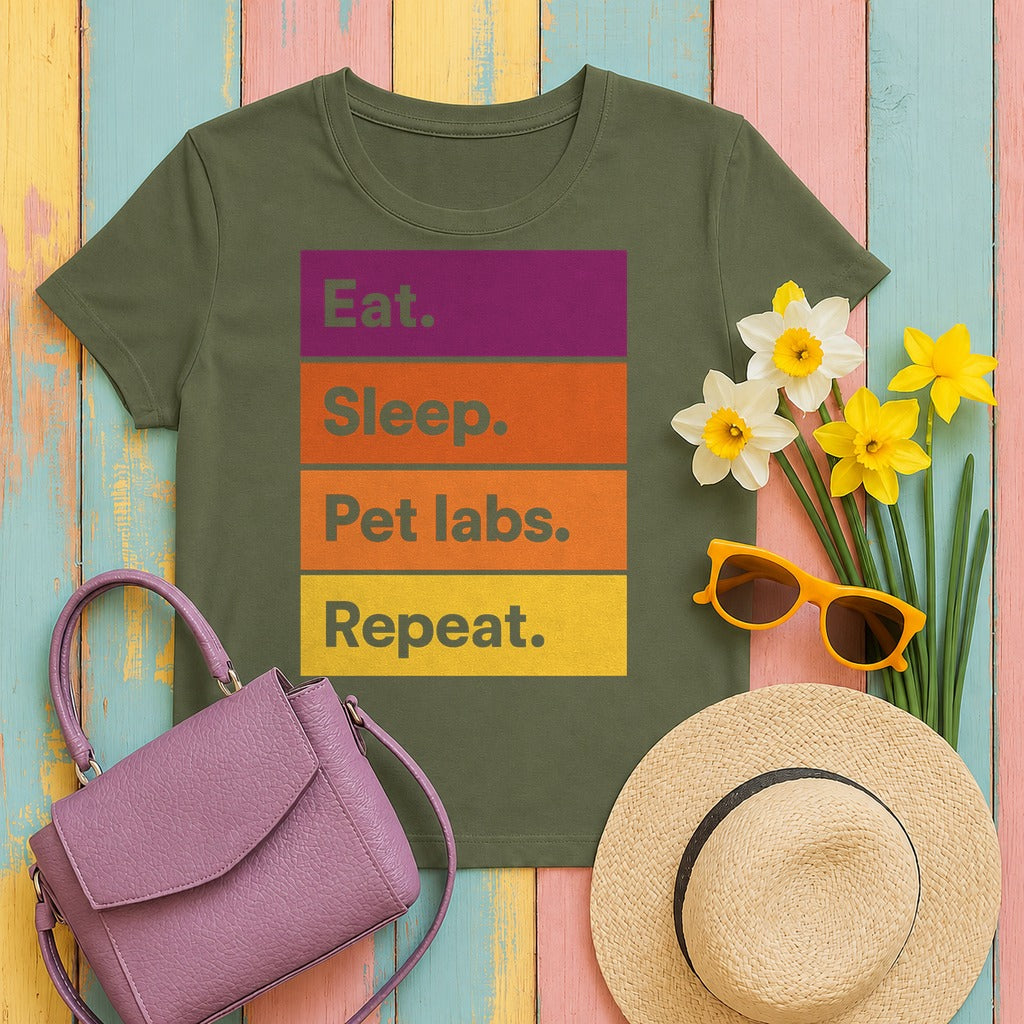 Eat Sleep Pet labs Repeat T-Shirt in Military Green