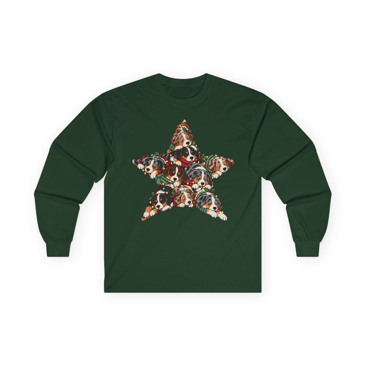 Australian Shepherd Christmas Star long sleeve tee in Forest Green
