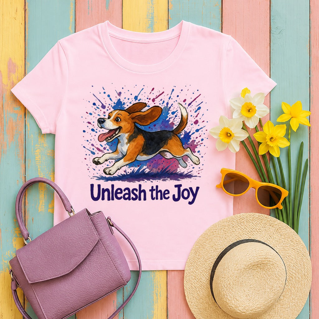 Unleash the Joy Watercolor Beagle T-Shirt in Light Pink