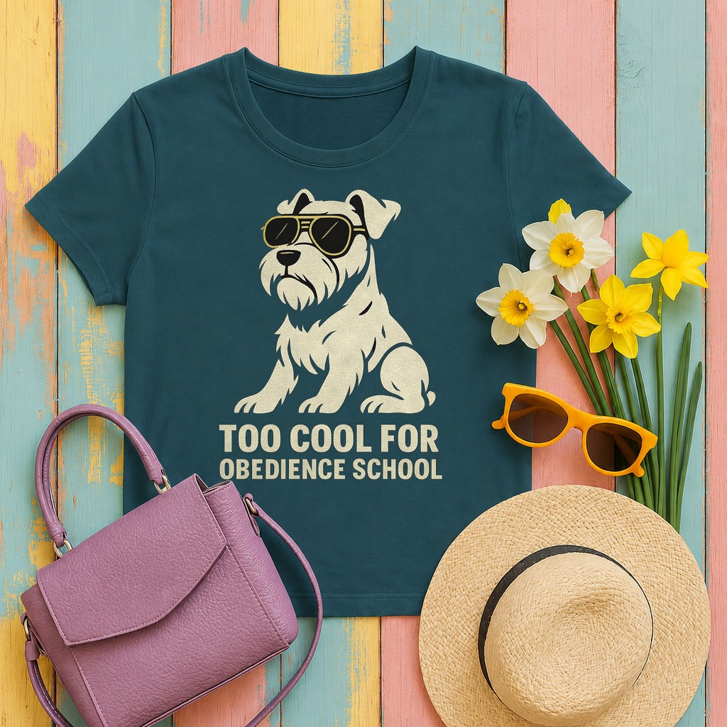 Too Cool for Obedience School Schnauzer T-Shirt in Heather Deep Teal